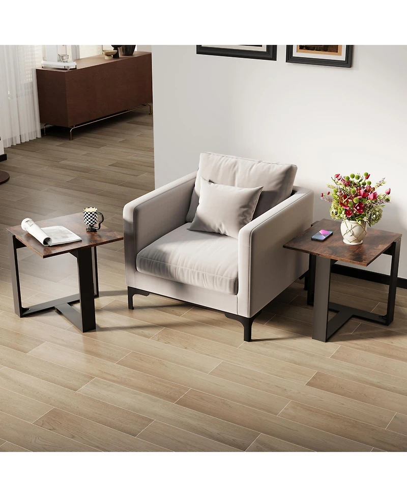 Gymax End Table Industrial Sofa Side Table w/ Metal Frame for Small SpaceBedroom