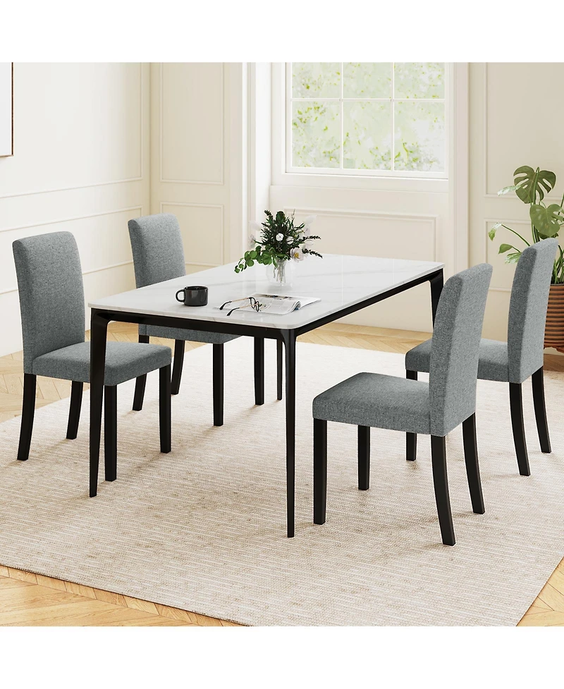 Gymax Dining Chair Set of 4 Mid-Century Modern Fabric Upholstered Parson Chairs