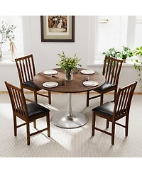 Gymax Wooden Dining Chair Set of 4 with Rubber Wood Frame and Padded Seat Curved Back