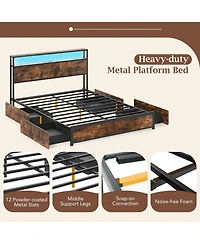 Gymax Led Bed Frame w/2-Tier Storage Headboard and 4 Drawers Charging Station