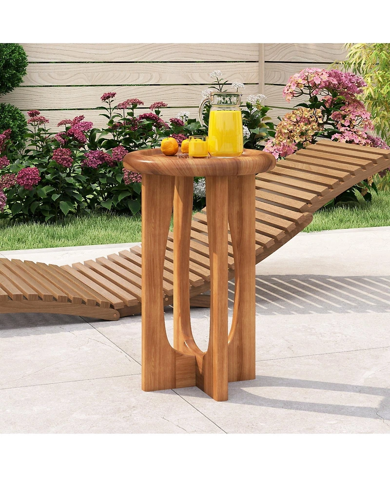 Gymax 2PCS 14'' Round Mahogany Accent Table Farmhouse End Table w/ Round Tray Top