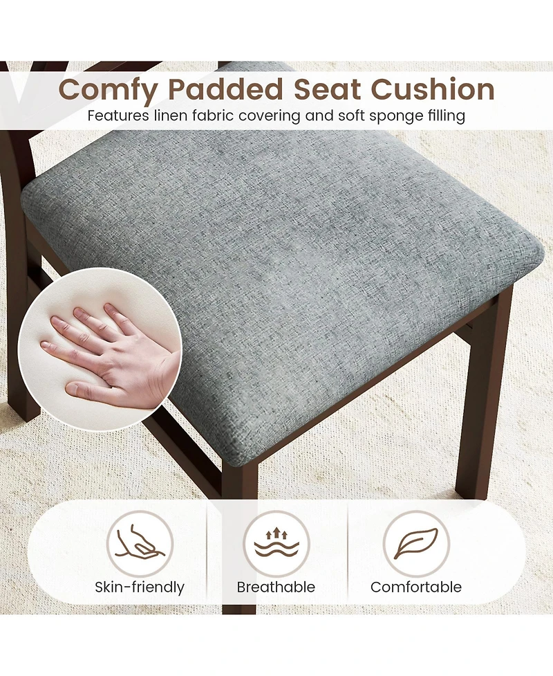 Gymax Modern Dining Chairs Set of 2 with Rubber Wood Frame Hollowed Backrest for Kitchen