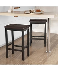 Gymax 24'' Upholstered Bar Stools Set of 4 Home Kitchen w/ Solid Wood Support Legs
