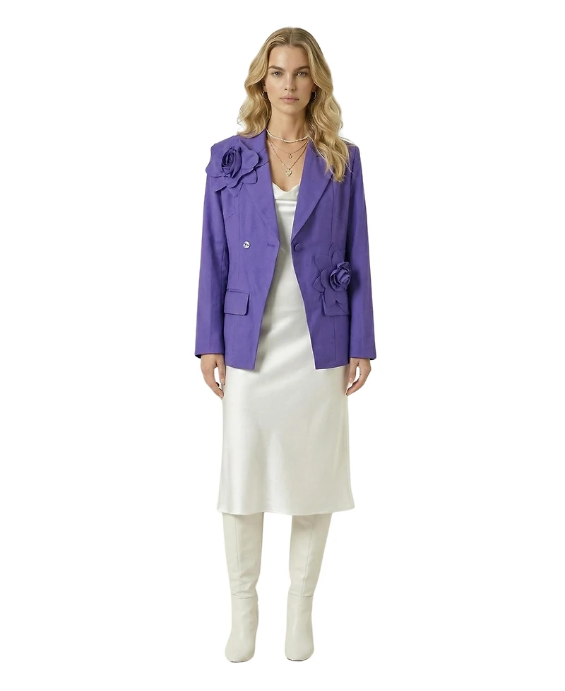 Modenaire Women's 3D Floral Applique Structured-Fit Blazer