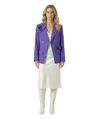 Modenaire Women's 3D Floral Applique Structured-Fit Blazer