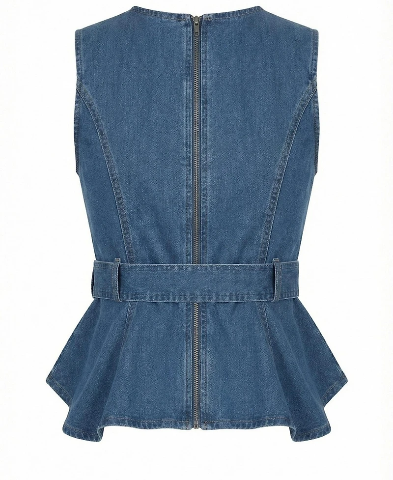 Modenaire Women's Belted Denim Peplum Top