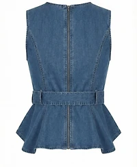Modenaire Women's Belted Denim Peplum Top
