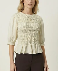 Modenaire Women's Smocked Peplum Puff-Sleeve Blouse