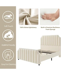 gaomon Velvet Upholstered Platform Bed with Tall Tufted Headboard