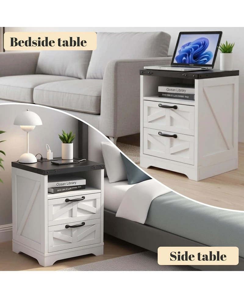 gaomon 2-Drawer Wood Farmhouse Nightstands, Bedside Storage End Tables, 2-Pack