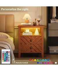 gaomon Home 2-Drawer Farmhouse Wood Nightstand, Rustic Bedside Table with Open Shelf Storage, 2-Pack