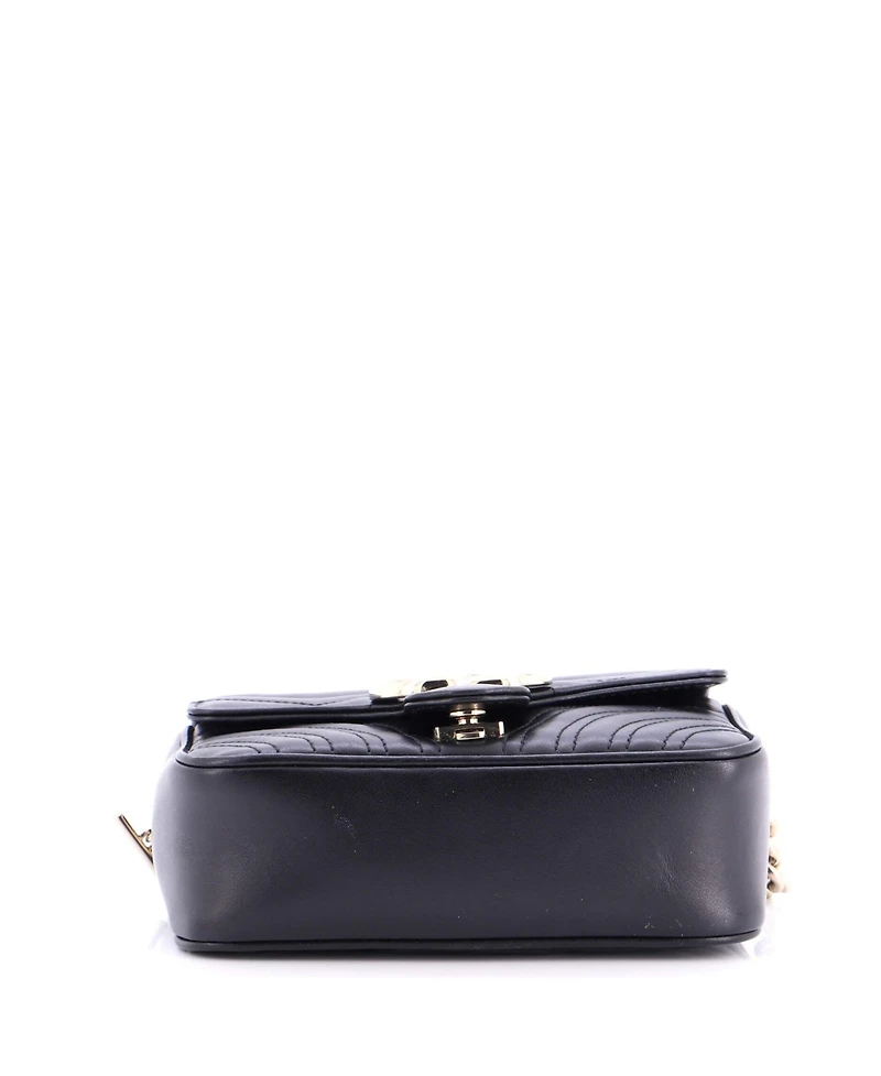 Pre-Owned Gucci Mini Gg Marmont Top Handle Chain Flap Bag Matelasse Leather