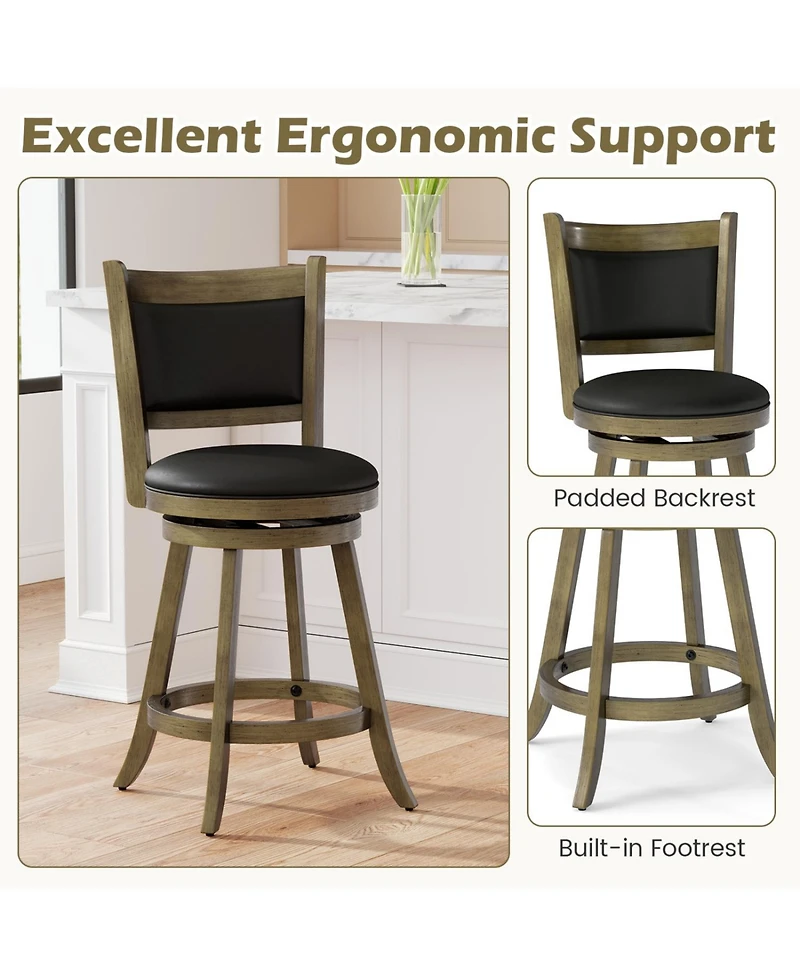 Slickblue Upholstered Counter Height Bar Stools 24 Inch Swivel 2 Piece Set