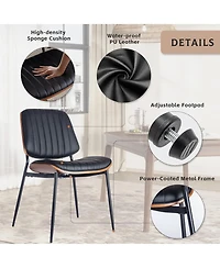 Rainsken Pu Leather Dining Chairs Set of 2, Retro Upholstered Kitchen with Walnut Bentwood Back and Adjustable Feet for Room