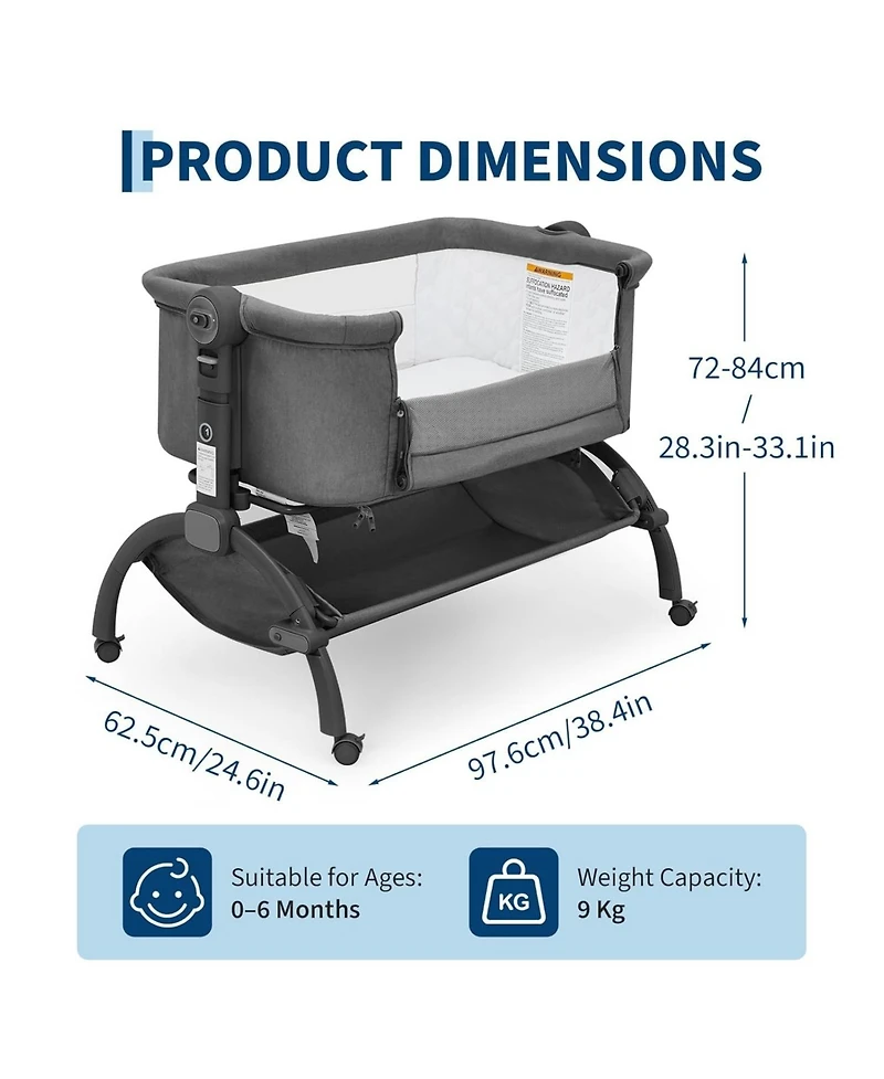 gaomon 3 in 1 Baby Bassinet and Bedside Sleeper with Wheels and Mosquito Net