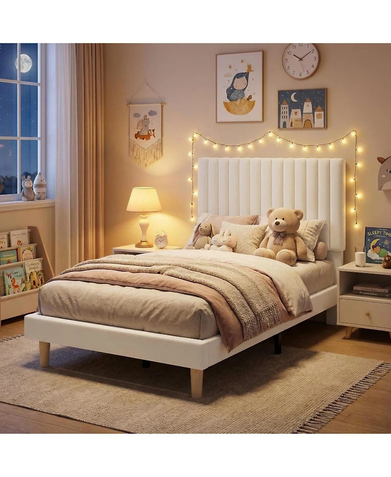 gaomon Upholstered Platform Bed with Adjustable Tufted Headboard and Slat Support