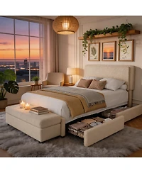 Homfan Cozy Boucle Upholstered Bed Frame