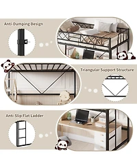 homfan Metal Loft Bed Frame with Arched Guardrail, Ladder and Underbed Space, Box Spring Not Required