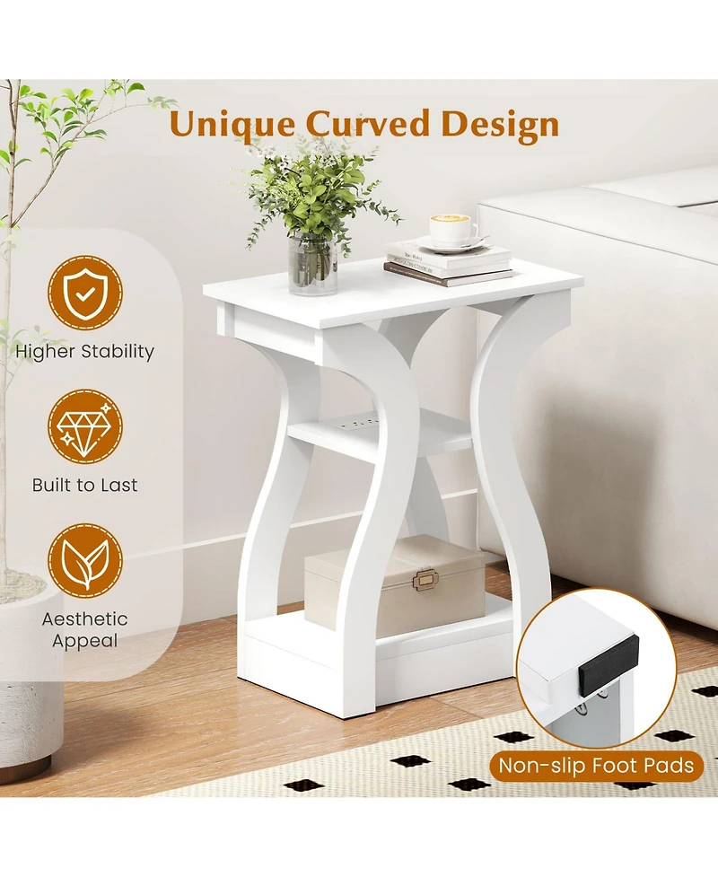 Gymax End Tables w/Charging Station Set of 2 3-Tier Side with Usb Ports and Outlets