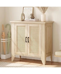 gaomon Small Storage Cabinet with Rattan Doors, Boho Sideboard Buffet Cabinet with 2 Doors and Adjustable Shelf
