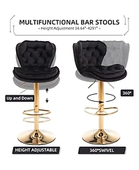 Rainsken Swivel Velvet Bar Stools Set of 2, Adjustable Counter Height Chairs with Chrome Footrest and Base for Kitchen Island, Home Pub