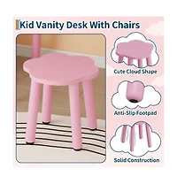 Homfan Bear-Shaped Lighted Mirror Kids Vanity Table and Chair Set - Wooden Princess Makeup Desk with Stool, Storage Drawers