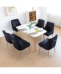 Dyhome Velvet Upholstered Dining Chairs Set of 6, Mid Century Modern Kitchen with 5.12" Cushions and Back Pull Rod