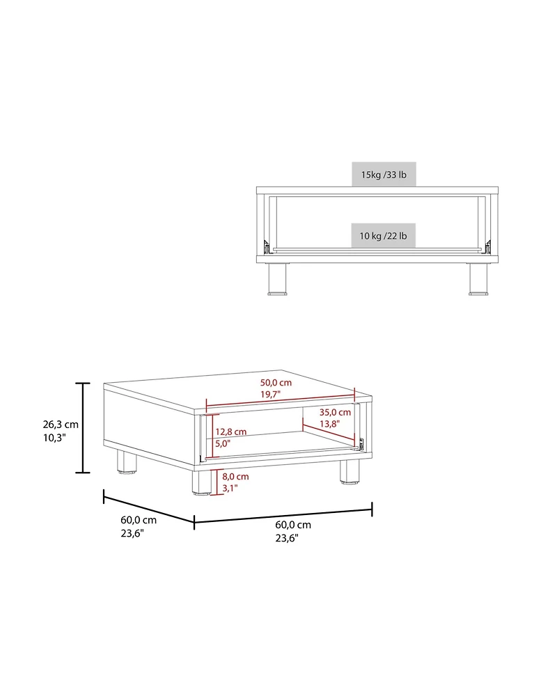 Fm Furniture Berd Coffee Table with Drawer and Metal Legs, Compact Design