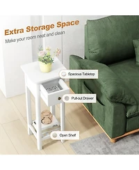 Gouun Two-Tier Acacia Wood Slim Nightstand with Drawer and Open Shelf