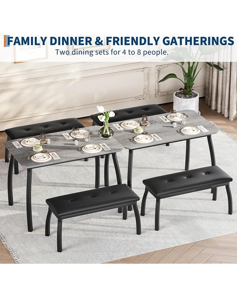 gaomon 3-Piece Modern Retro 2-Person Dining Table with Benches