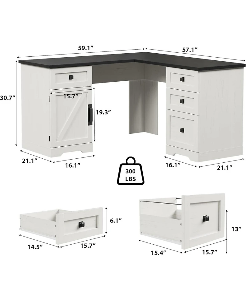 gaomon Farmhouse 60" Wood L Shaped Executive Desk with File Drawers and Storage Cabinet