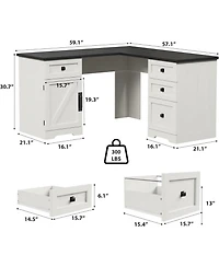 gaomon Farmhouse 60" Wood L Shaped Executive Desk with File Drawers and Storage Cabinet