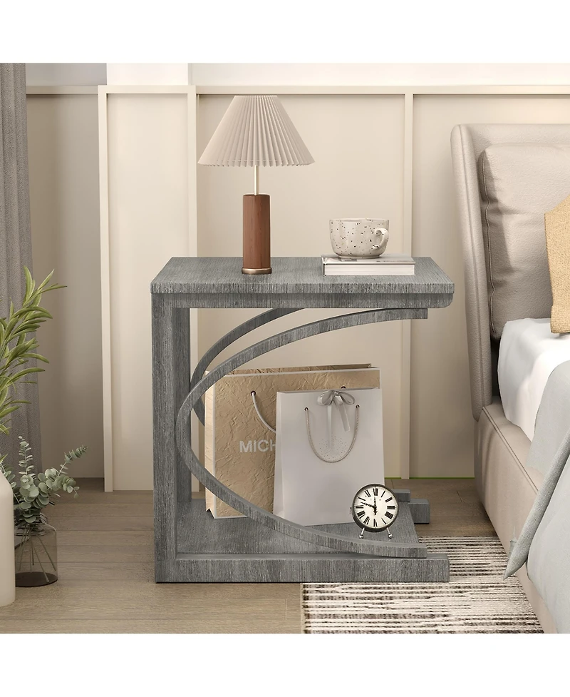 Gymax 2PCS 24'' Side End Table with Storage Shelf and Rubber Wood Frame for Small Space