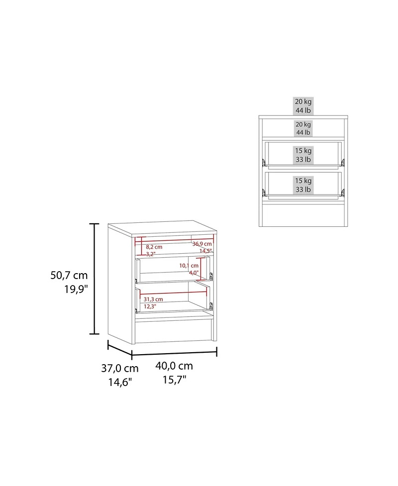 Fm Furniture Nightstand, 2 Drawers, Open Shelf, Modern Bedroom Storage
