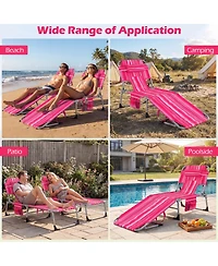 Gymax Patio Beach Lounge Chair Folding Chaise Lounge w/ Pillow Hot