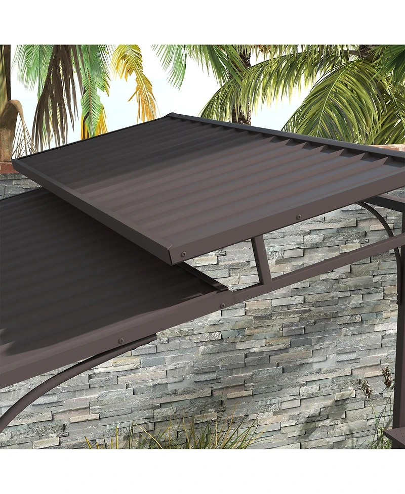 Outsunny 8'x5' Bbq Grill Gazebo with 2 Side Shelves, Outdoor Double Tiered Interlaced Polycarbonate Roof with Steel Frame, Brown