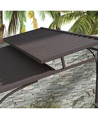 Outsunny 8'x5' Bbq Grill Gazebo with 2 Side Shelves, Outdoor Double Tiered Interlaced Polycarbonate Roof with Steel Frame, Brown