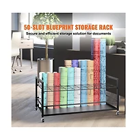 Sugift 50-Slot Rolling Storage Cart with Heavy-Duty Metal Frame for Large Format Document Organization