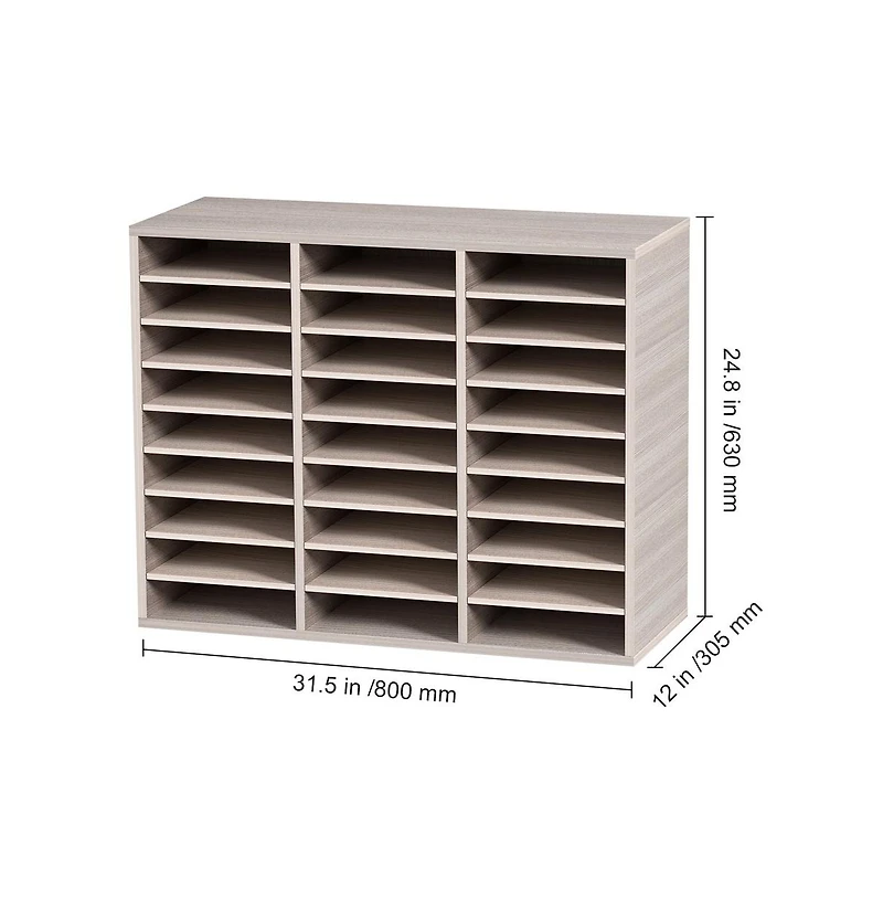 Sugift 27-Compartment Wood Literature Organizer with Adjustable Shelves for Mail Sorting and File Management