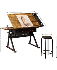 gaomon Height Adjustable Wood Drafting Table with Tilted Tabletop and 2 Drawers