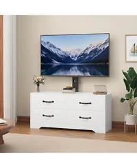 gaomon 47.2" Modern Wood Tv Stand with Mount and 6 Drawer Rattan Storage