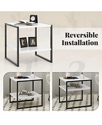 Gymax 20'' 2-Tier End Table w/ Storage Shelf Reversible Design for Living Room