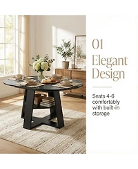 Rainsken 43.3-59" Extendable Wood Oval Dining Table with Removable Leaves and Storage Shelf