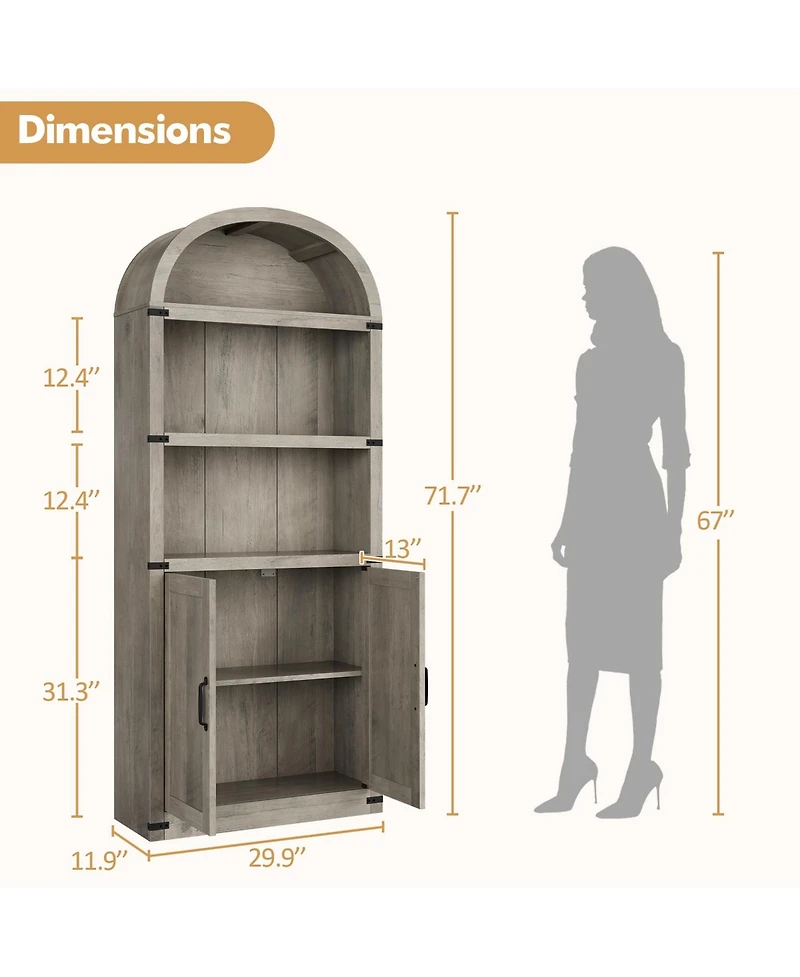 gaomon Bookcase with Doors Arched Bookshelf 71.65 in Tall Bookcase Farmhouse Cabinet with Shelves