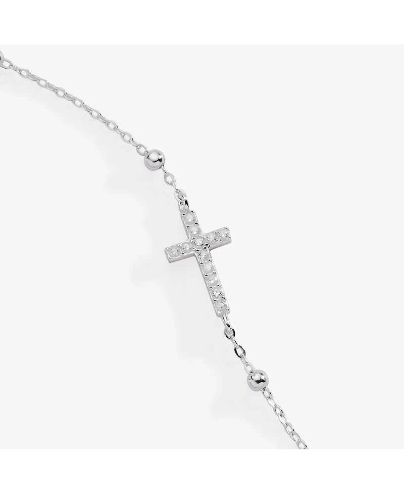 Alex and Ani Cross Delicate Pave Crystal Beaded Strand Bracelet