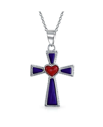 Bling Jewelry Turquoise Lapis and Heart Religious Cross Necklace Pendant