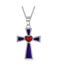 Bling Jewelry Turquoise Lapis and Heart Religious Cross Necklace Pendant