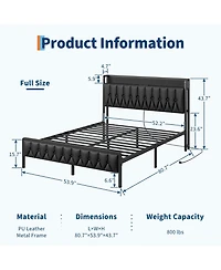 gaomon Size Bed Frame with Charging Station, Faux Leather Headboard and and Footboard
