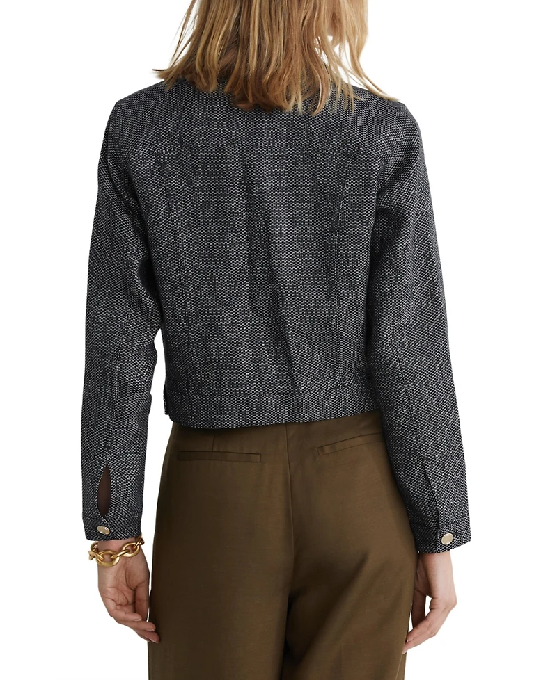 Reiss Women's Linen-Cotton Woven Trucker Jacket
