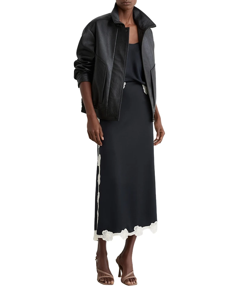 Reiss Women's Satin Floral-Lace Trim Midi Skirt